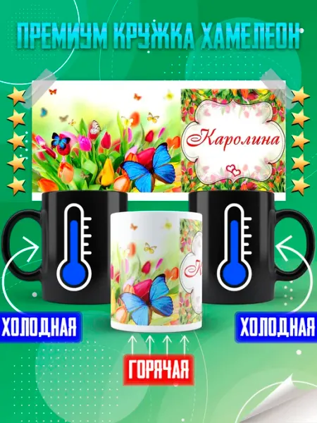 Кружка хамелеон с именем Каролина Фотосувениры