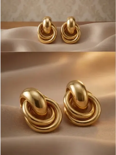 Серьги кольца золотистые переплетенные, конго двойные M.A.R.Y. Royal accessories
