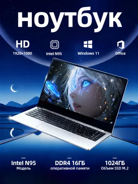 Ноутбук для работы и игровой 15 6" Intel N5095 16 1024