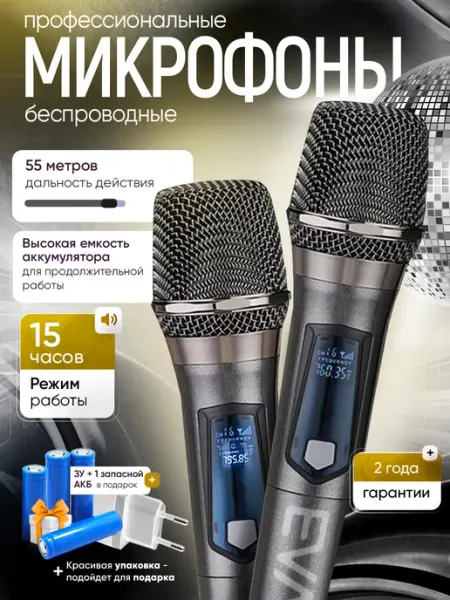 Профессиональные микрофоны беспроводные 2 шт EVAVI