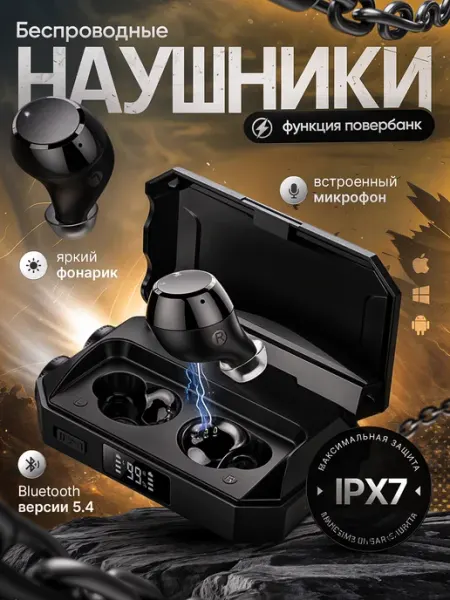 Наушники беспроводные маленькие с шумоподавлением черные ZVUKOMANIYA