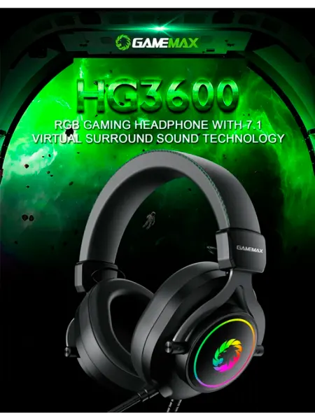 Гарнитура HG3600 (7.1 surround, USB,ARGB подсветка) GAMEMAX