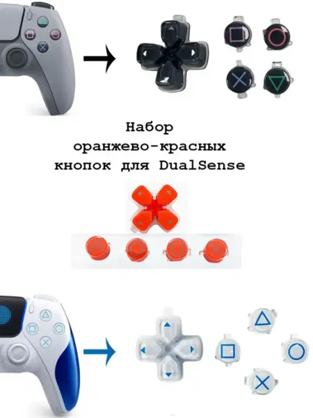 Кнопки для геймпада DualSense PS5, D-pad красно-оранжевые BestAccs