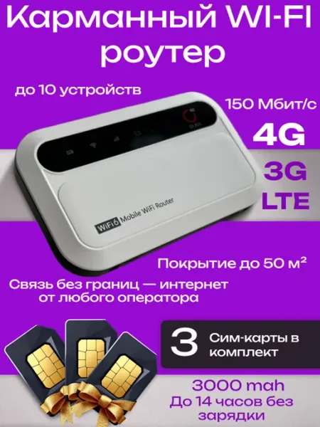 Портативный роутер wi-fi с сим картой Huawei/Soyealink