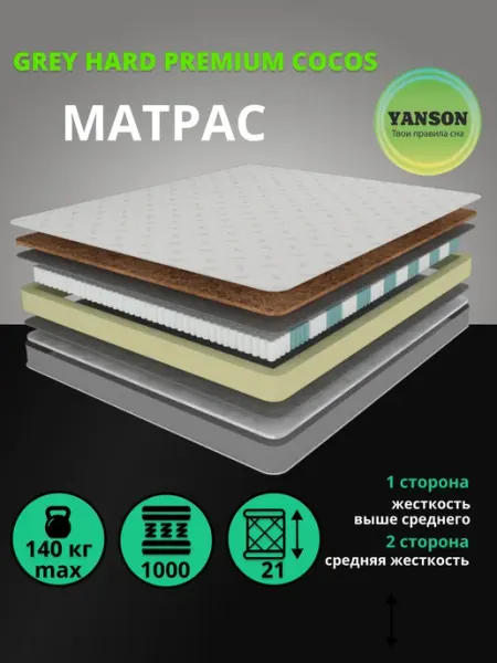 Матрас Premium 70х200 ортопедический пружинный для кровати YANSON Твои правила сна