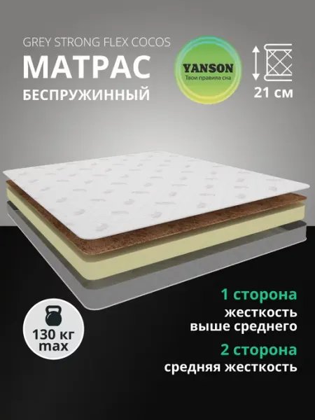 Матрас 90х200 на кровать беспружинный ортопедический YANSON Твои правила сна