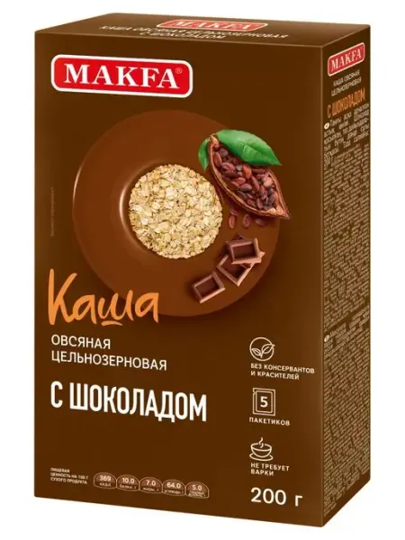 Каша овсяная с шоколадом в коробке 5 шт по 40 г Makfa