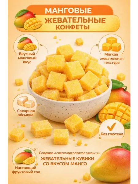 Манго кубики, фруктовые конфеты 500г 1кг 2кг Ореховый Остров