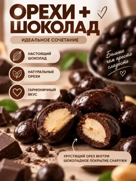 Орехи в шоколаде кешью, миндаль, арахис, грецкий PaNi Love