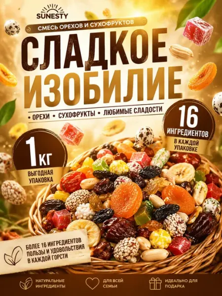 Смесь орехов и сухофруктов, 1кг SUNESTY