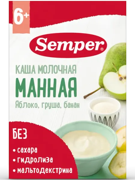 Каша детская молочная Манная яблоко груша банан 6 мес 180 г Semper