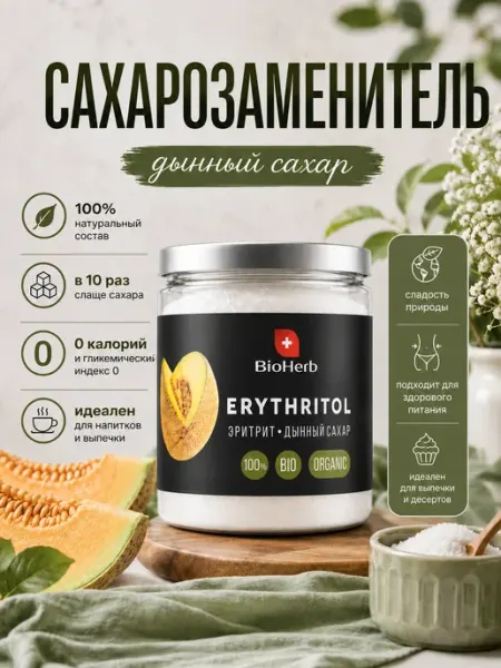 Натуральный Сахарозаменитель Эритрит Дынный 450г BioHerb