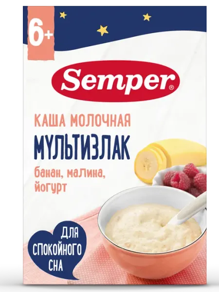 Каша Детская Молочная Мультизлак Банан-Малина-Йогурт с 6 мес Semper