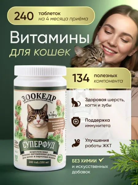 Витамины для кошек от выпадения шерсти и линьки Зоокедр