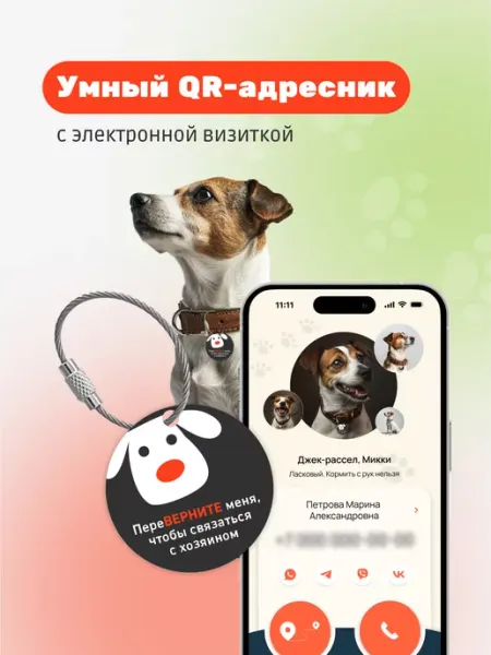 Умный QR-адресник на ошейник для собаки MyQRcards