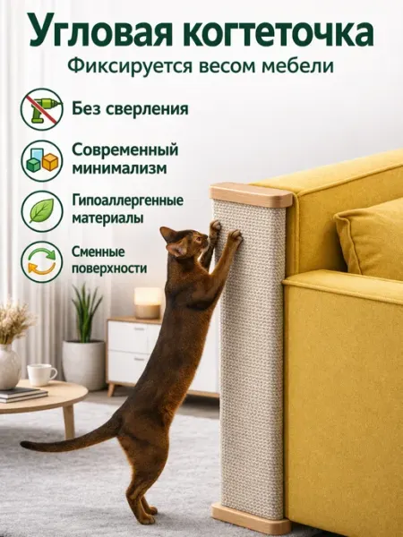 Когтеточка для кошек угловая напольная на диван и кресло PUU