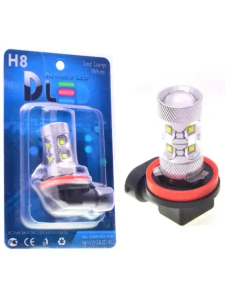 Светодиодная автомобильная лампа H8 - 10 CREE + Линза 1шт DLED