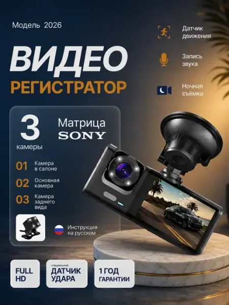 Видеорегистратор для автомобиля 3в1 с камерой заднего вида
