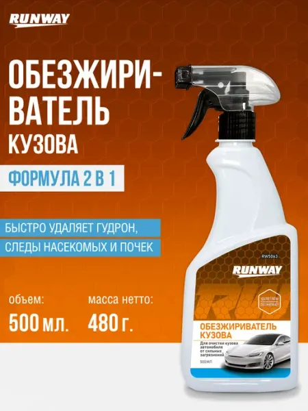 Обезжириватель автомобильный очиститель битума 500мл RUNWAY