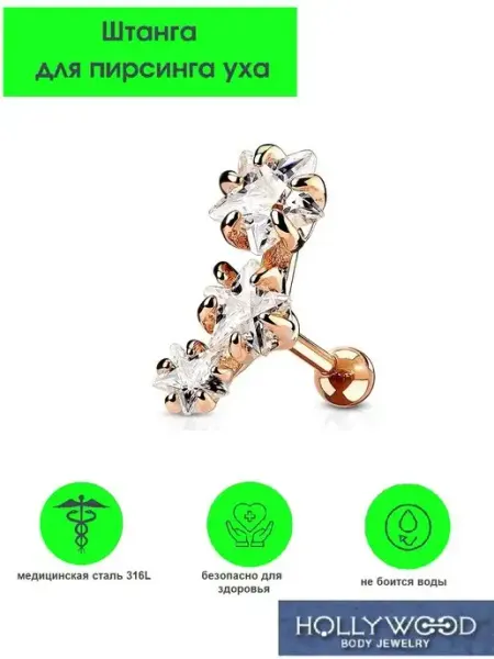 Пирсинг в ухо хрящ, лабрет Hollywood Body Jewelry