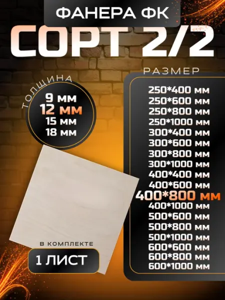 Фанера строительная и для творческих работ 400*800 1 шт Вятский тес