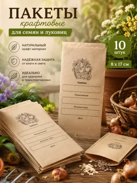 Пакеты крафт для семян и луковиц 10 шт