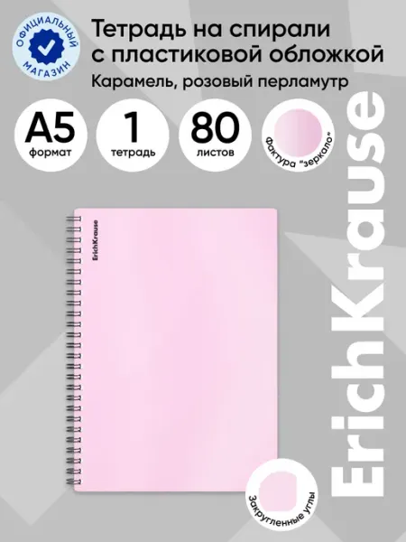 Тетрадь с пластиковой обложкой на спирали А5, 80 л ErichKrause