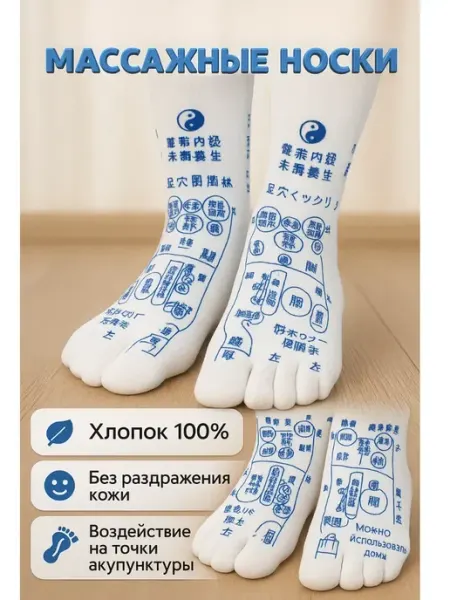 Носки с акупунктурной картой стоп для массажа и здоровья Ния