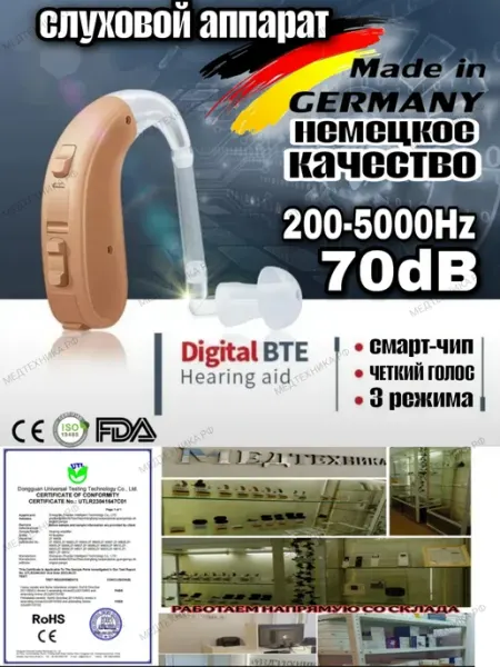 Слуховой аппарат на батарейках цифровой мощный качественный…