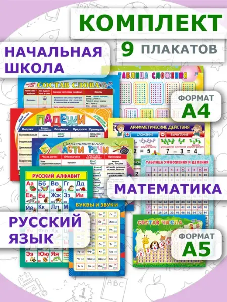 Плакаты для начальной школы. Математика. Русский язык Учитель