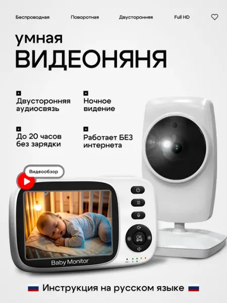 Умная видеоняня с монитором беспроводная радионяня