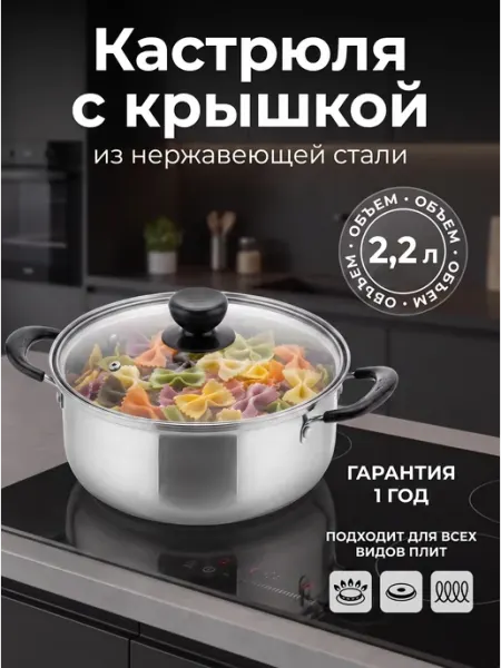 Кастрюля Promo 2,2 л, из нержавеющей стали с крышкой Mallony