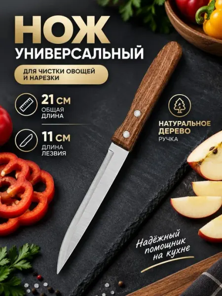 Нож кухонный универсальный для чистки овощей и нарезки MarketMaster