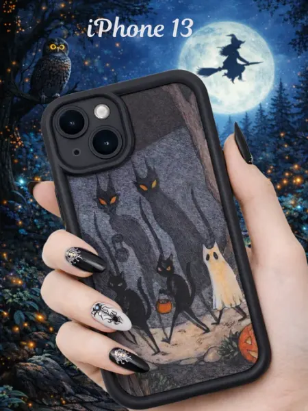 Чехол на iPhone 13, объемный, "хэллоуинские котики" FuturaCase