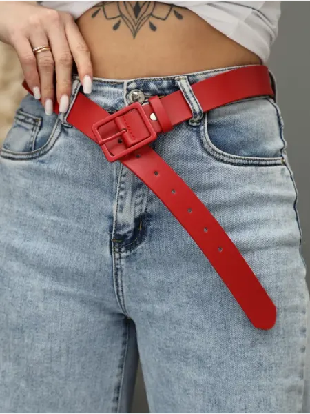 Ремень красный с квадратной пряжкой Belt Лили