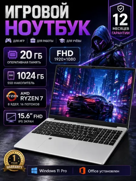 Ноутбук AMD Ryzen 7 20ГБ 1TB умный трекпад 4-ядра Vicyoung