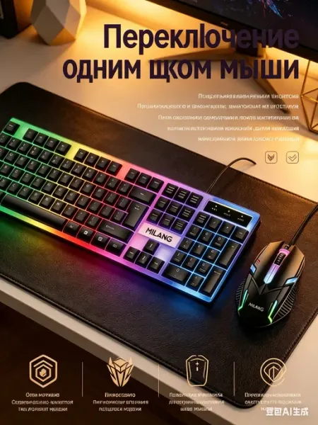 Клавиатура и мышь для ПК комплект проводной PERFEO