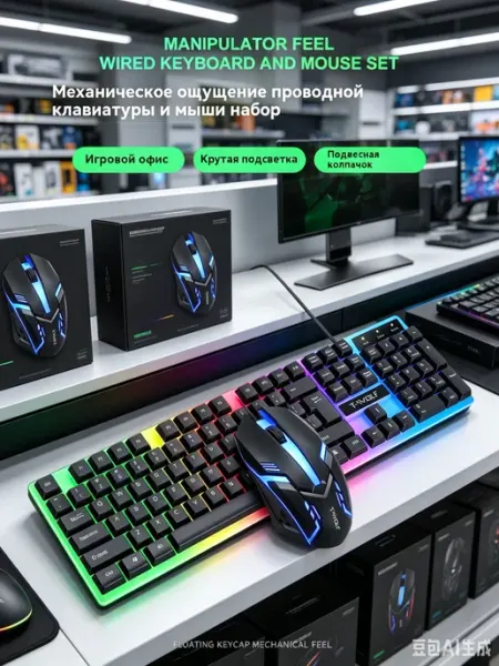 Комплект клавиатура и мышь игровые проводные с подсветкой