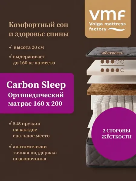 Матрас 160х200 ПРЕМИУМ пружинный на кровать ортопедический ВФМ