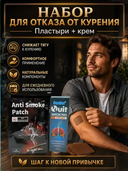 Пластыри от курения 20 шт + крем от курения 20 г набор Влар