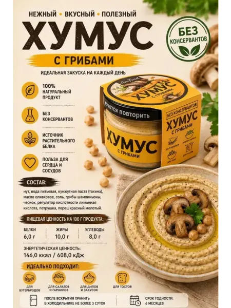 Хумус с Грибами, 200 г AmFood