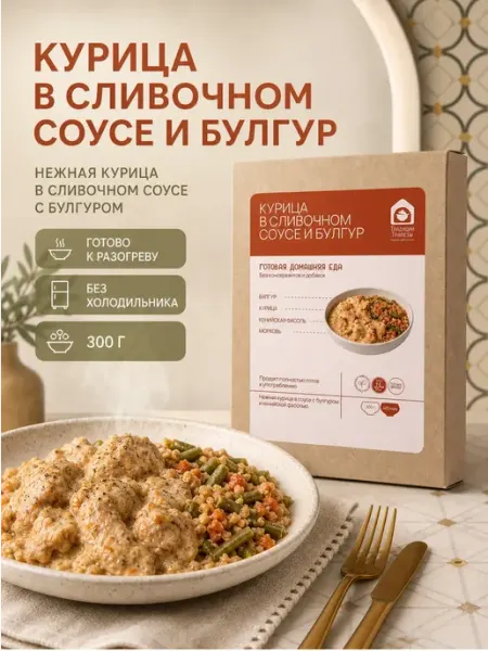 Готовая еда Курица в сливочном соусе с булгуром 300 г Традиции Трапезы