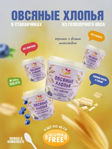 Овсяные хлопья со вкусом чер-ки и бел.шок-да,4 уп по 45 г Сташевское