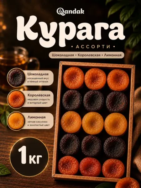Курага без сахара натуральная, Ассорти, Сухофрукты, 1 кг QANDAK