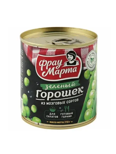 Зеленый горошек из мозговых сортов, 310г Фрау Марта