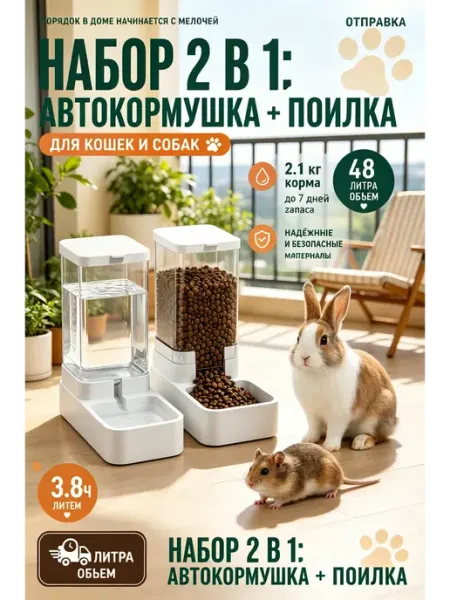 Автоматическая кормушка и поилка, 2в1