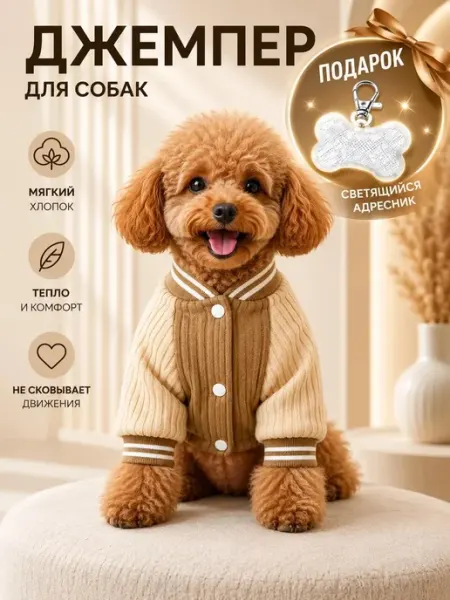 Комбинезон для собак демисезонный бомбер мелких пород Hello family