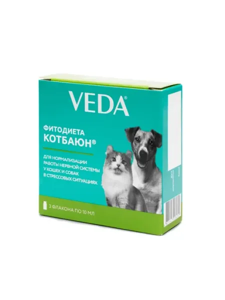 Добавка для кошек и собак Фитодиета КотБаюн, 10 мл veda