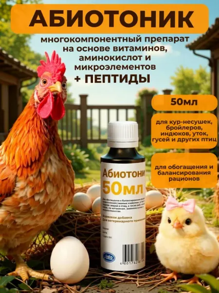Абиотоник витамины для кур и других животных 50 мл -1 шт