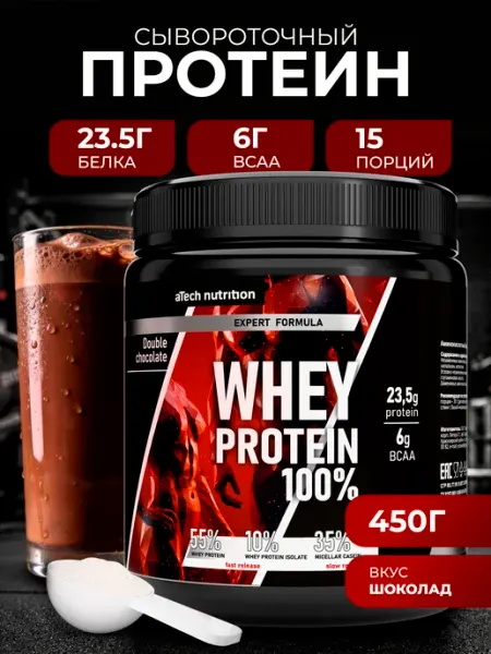 Протеин сывороточный Whey Protein, шоколадный 450 г aTech nutrition